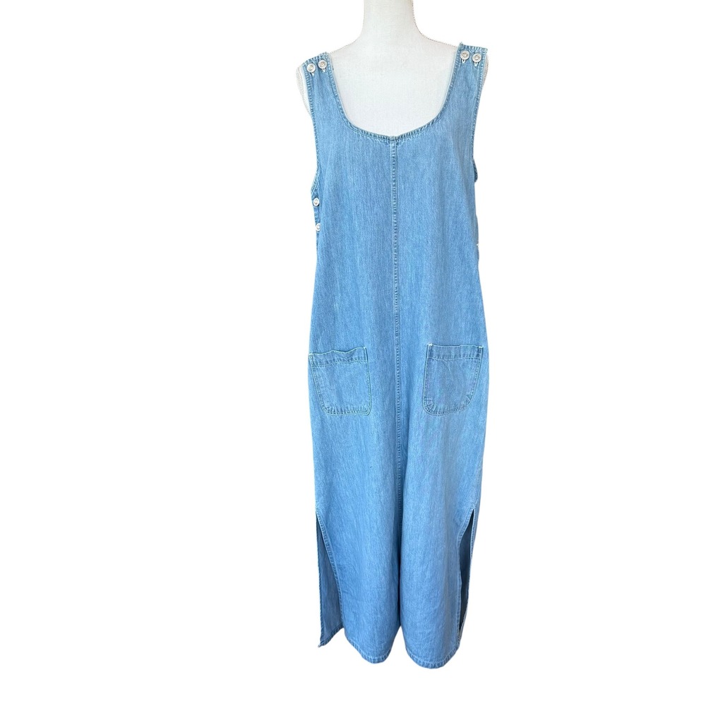 Sostanza Vintage 90s Denim Jumper Dress Light Wash‎ Cotton Maxi Blue Womens M
